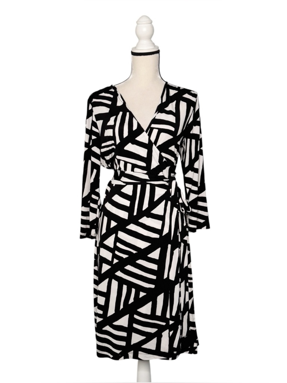 Banana Republic Factory 2010’s Black White Geometric Printed Wrap Dress Size L